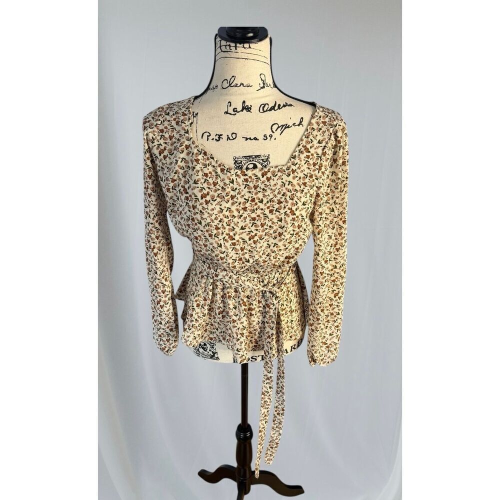 Allegra K Women’s Size XS Beige Long Sleeve Square Neck Cottagecore Blouse Top